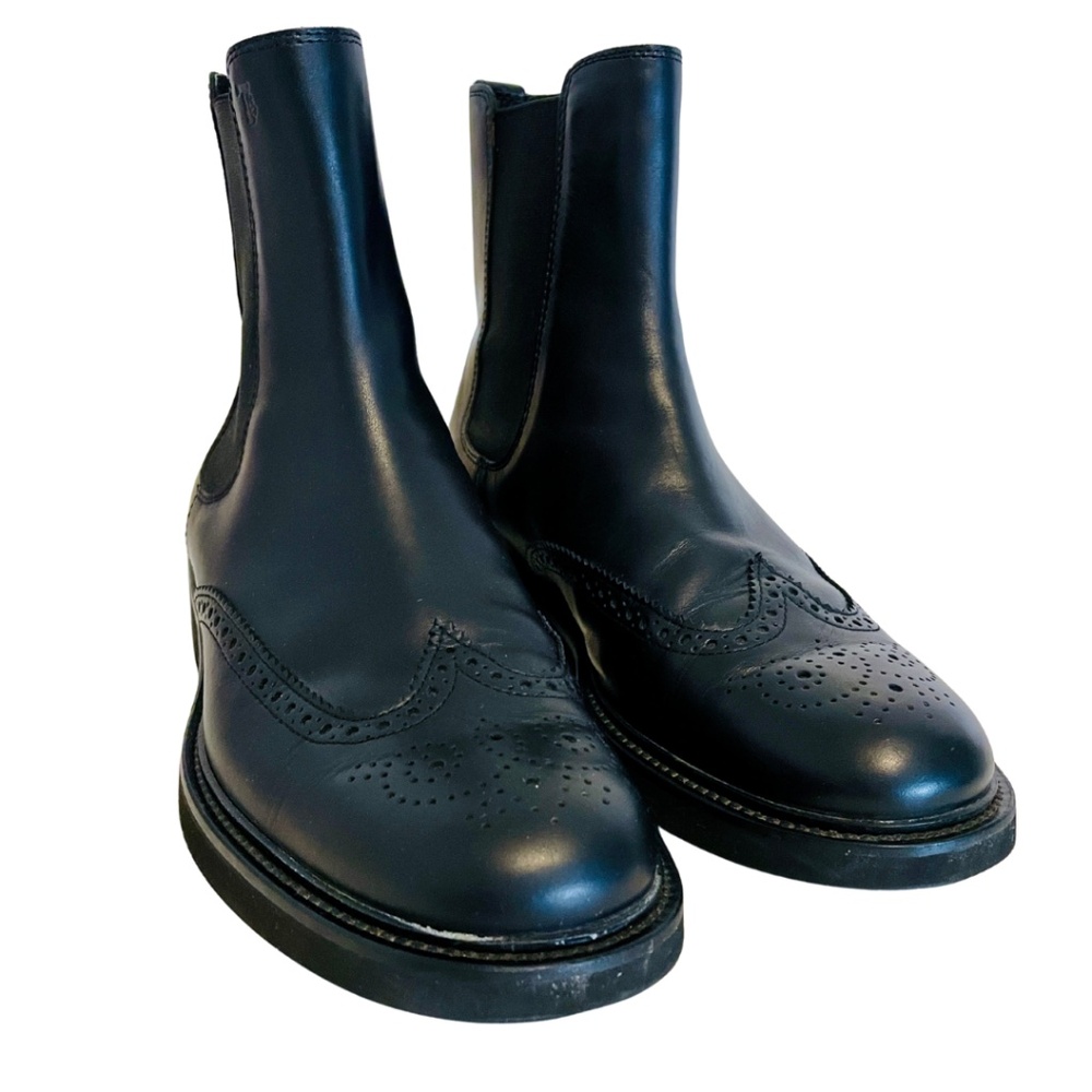 Tod's Black Leather Brogue Detail Boots Men's 7